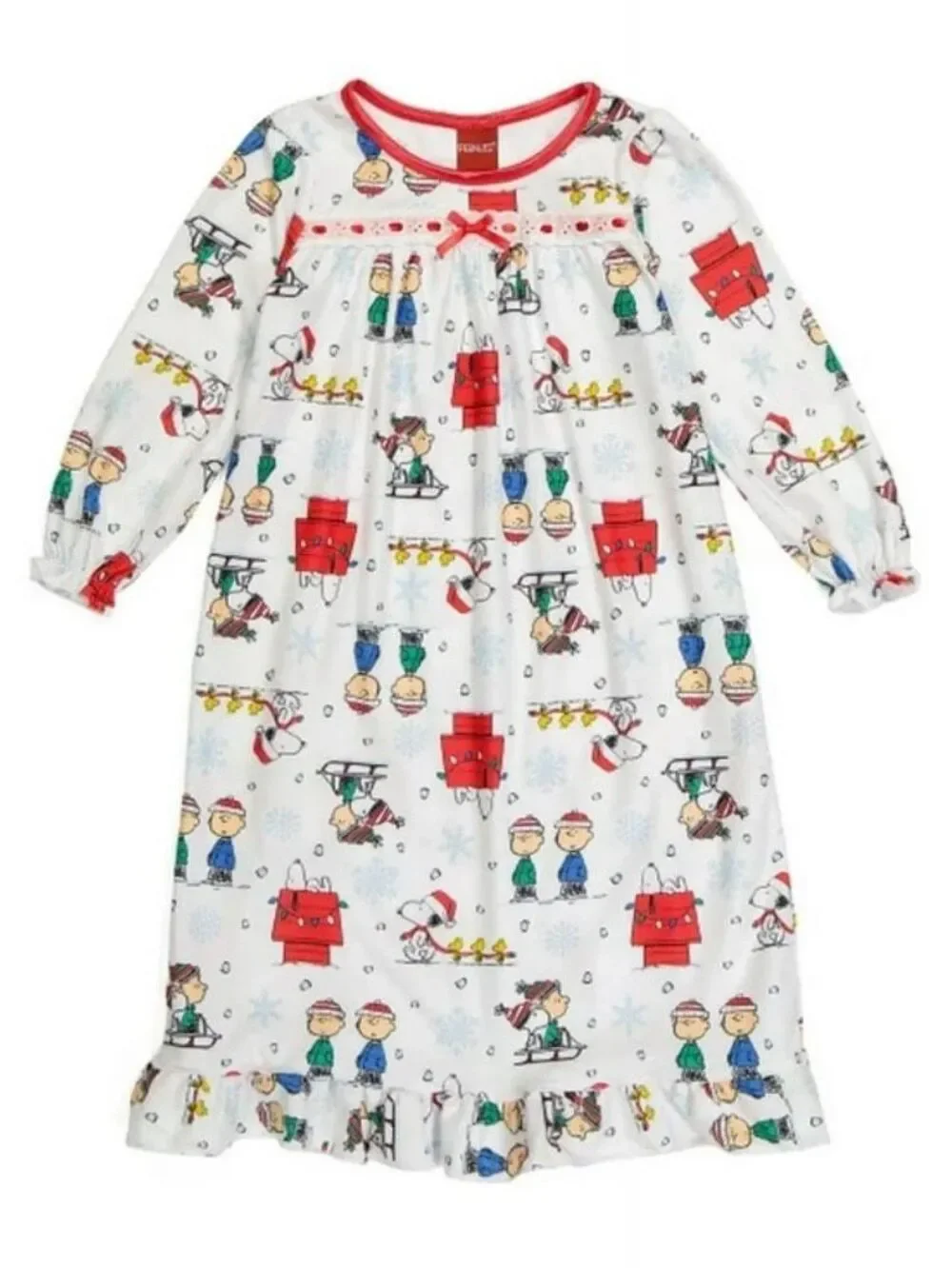 Peanuts Snoopy Charlie Brown Holiday Flannel Nightgown Kids Girls Size 8